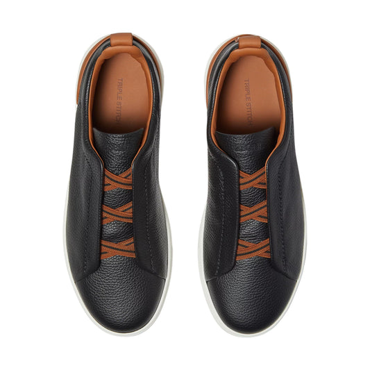 Z.E.G.N.A Black Leather Triple Stitch™ Sneakers