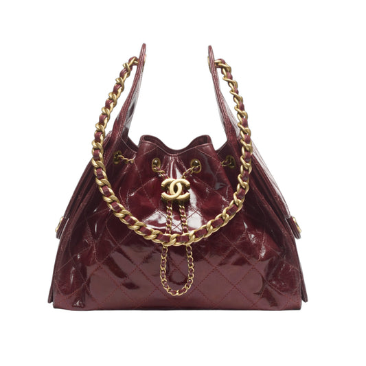 C.H.A.N.E.L 25 Handbag Burgundy Gold Tone Metal