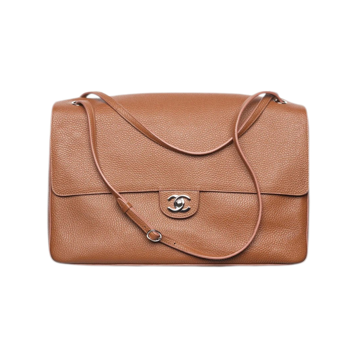C.H.A.N.E.L Maxi Flap bag Grained Calfskin & Silver Metal Camel