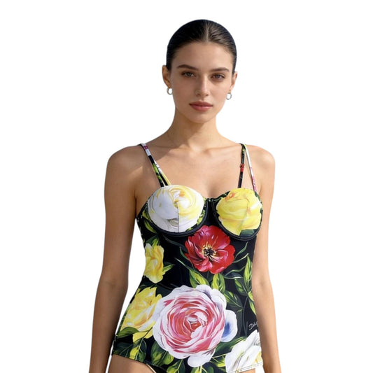 D·O·L·C·E & G·A·B·B·A·N·A | Peony and Rose Print Balconette One-Piece Swimsuit