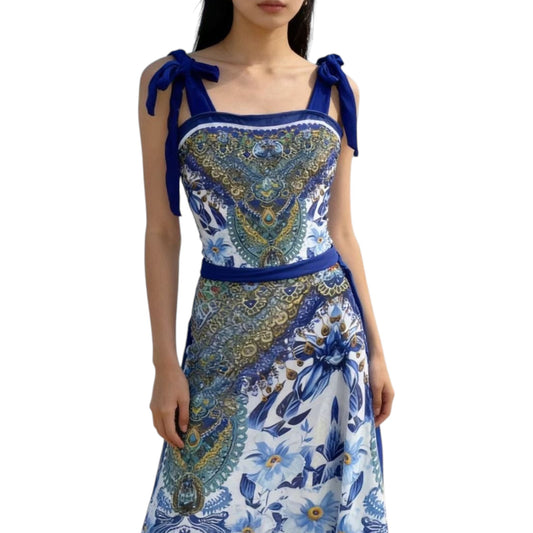 D·O·L·C·E & G·A·B·B·A·N·A Majolica Print One-Piece Swimsuit and Silk Scarf Set