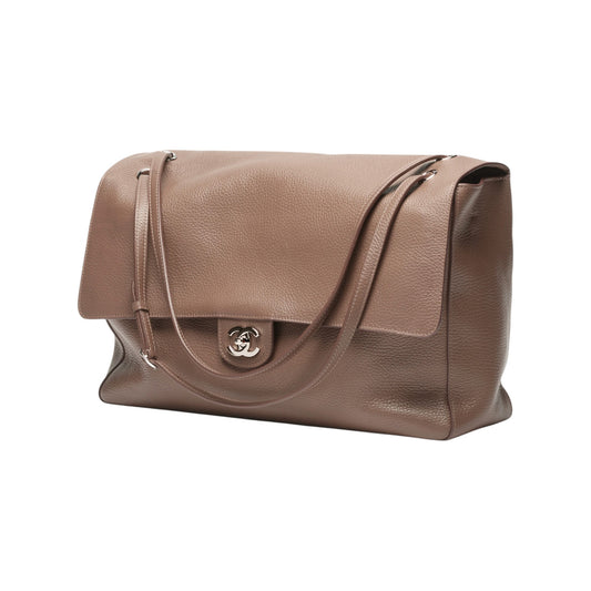 C.H.A.N.E.L Maxi Flap bag Grained Calfskin & Gold & Silver-Tone Metal Dark Khaki