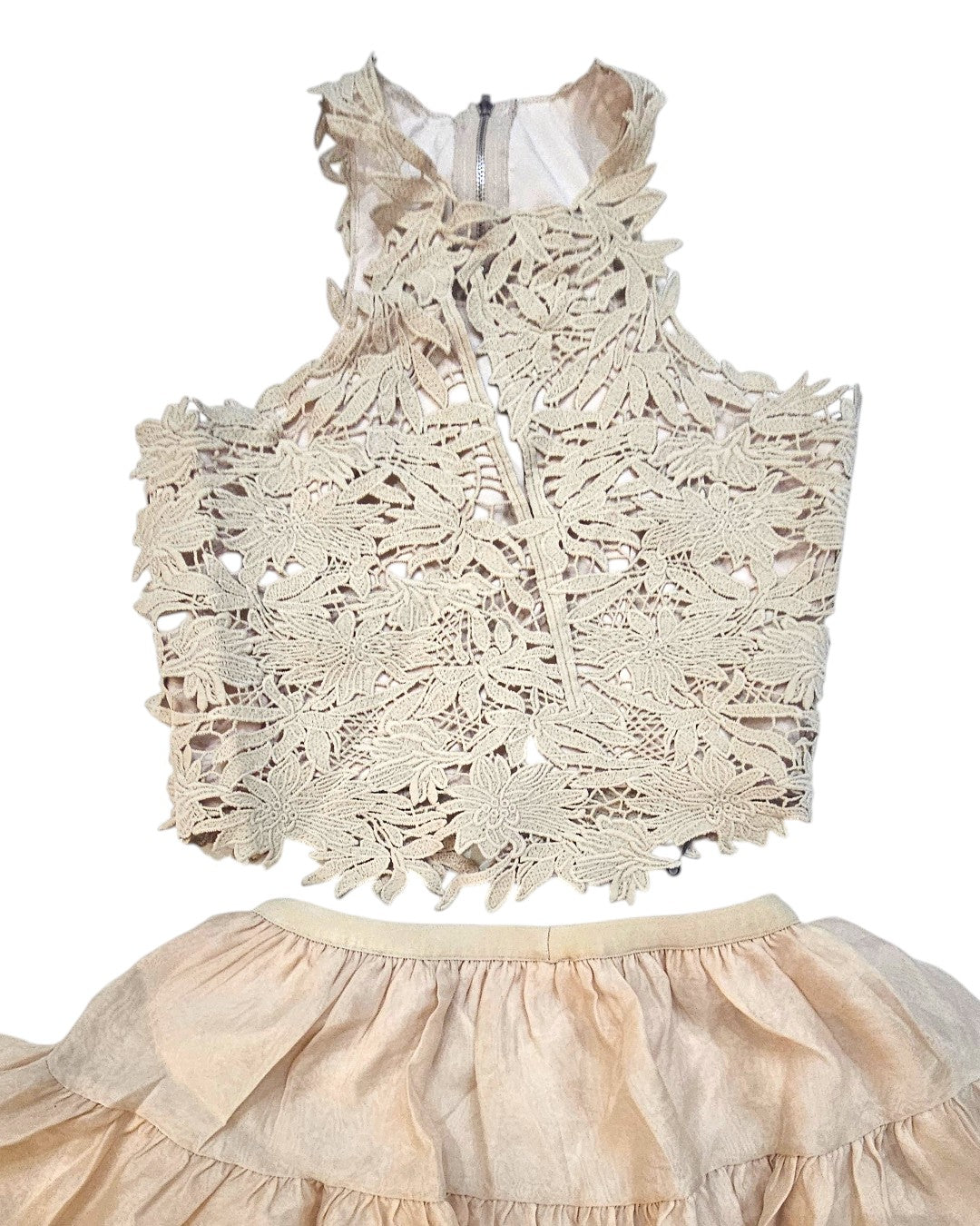 Teen Girls' 2-Piece Beige Lace Dress - Slim Fit Non-Stretch Summer Set