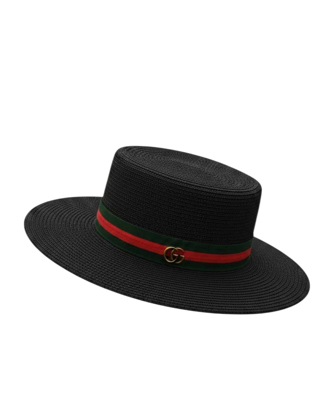 G.U.C.C.I G.G Stripe Wide-Brim Straw Boater Hat