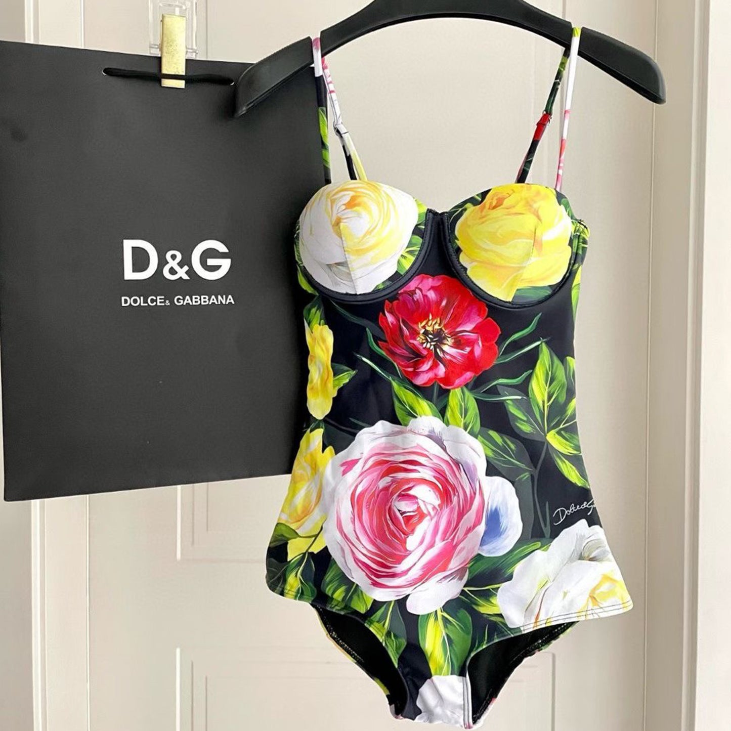 D·O·L·C·E & G·A·B·B·A·N·A | Peony and Rose Print Balconette One-Piece Swimsuit