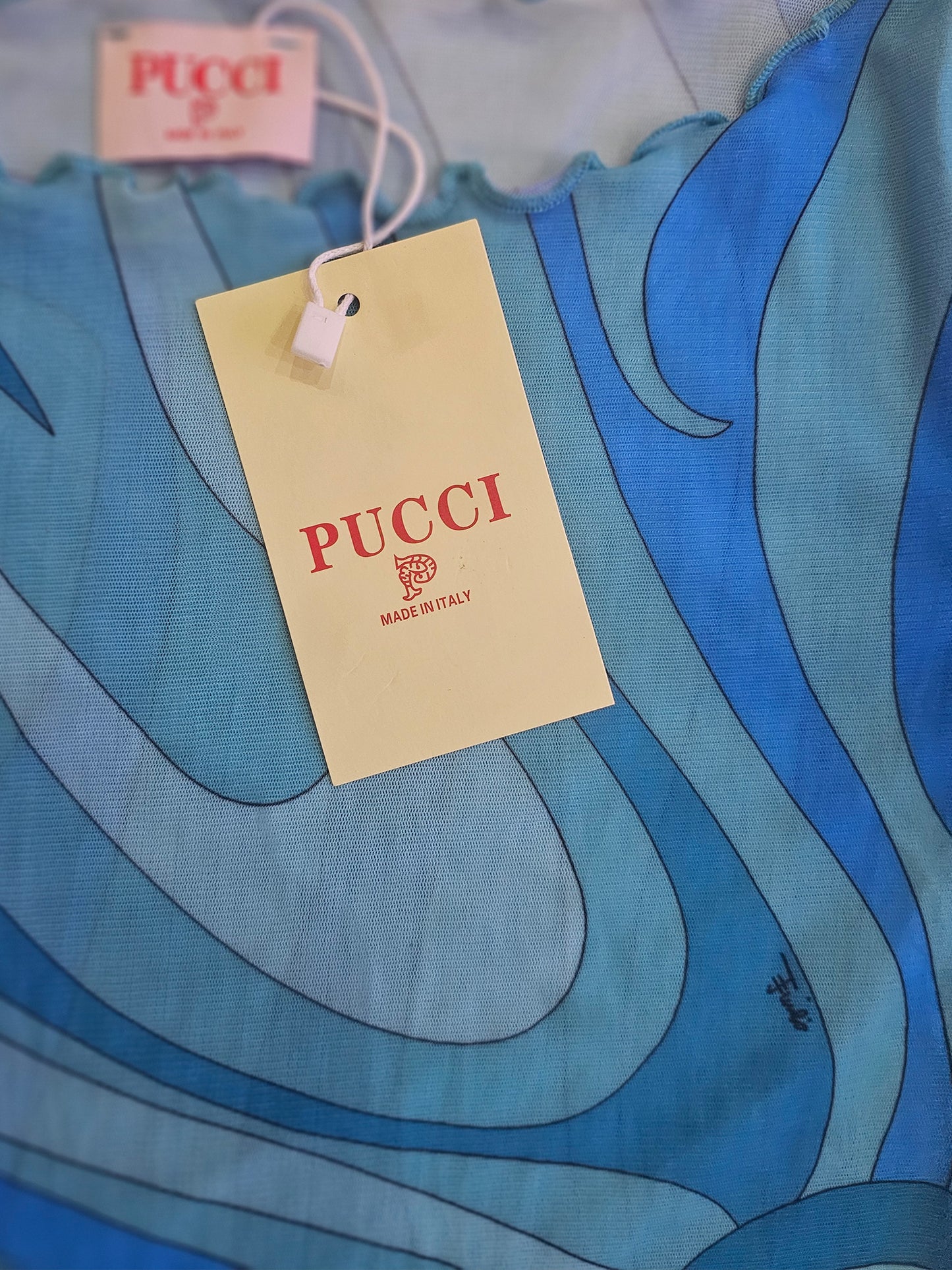 P.U.C.C.I Marmo-Print Tulle Long Sheer Dress – Blue Beach Cover-Up