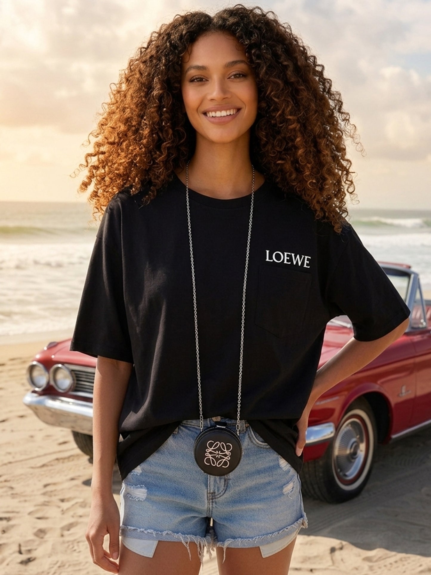 Oversized Black T-Shirt with Detachable Mini Crossbody Bag – Hello Studio x L.O.E.W.E Edition