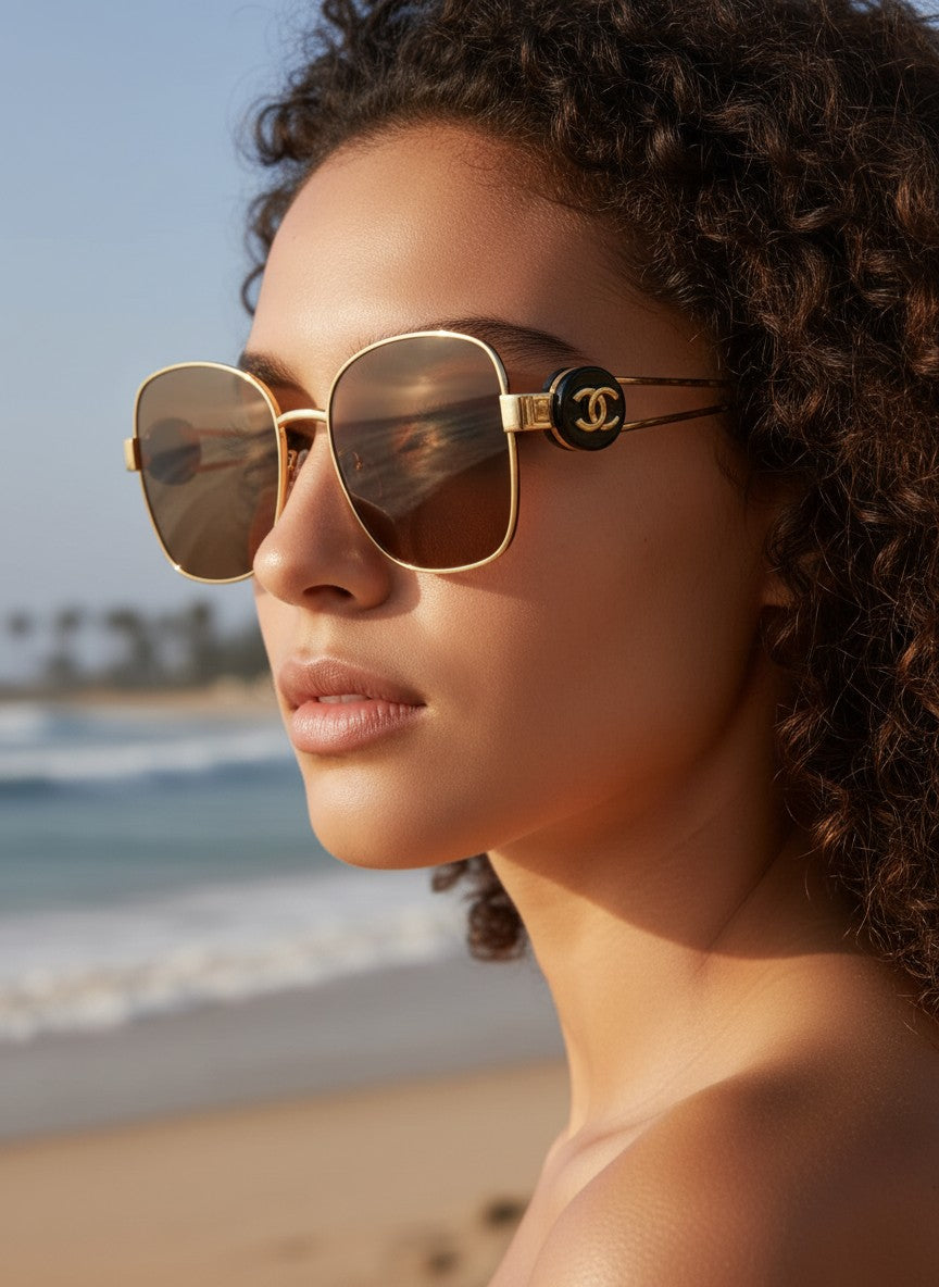 Luxury sunglasses with a gold metal frame and gradient lenses - luxurious design and UV400 protection
