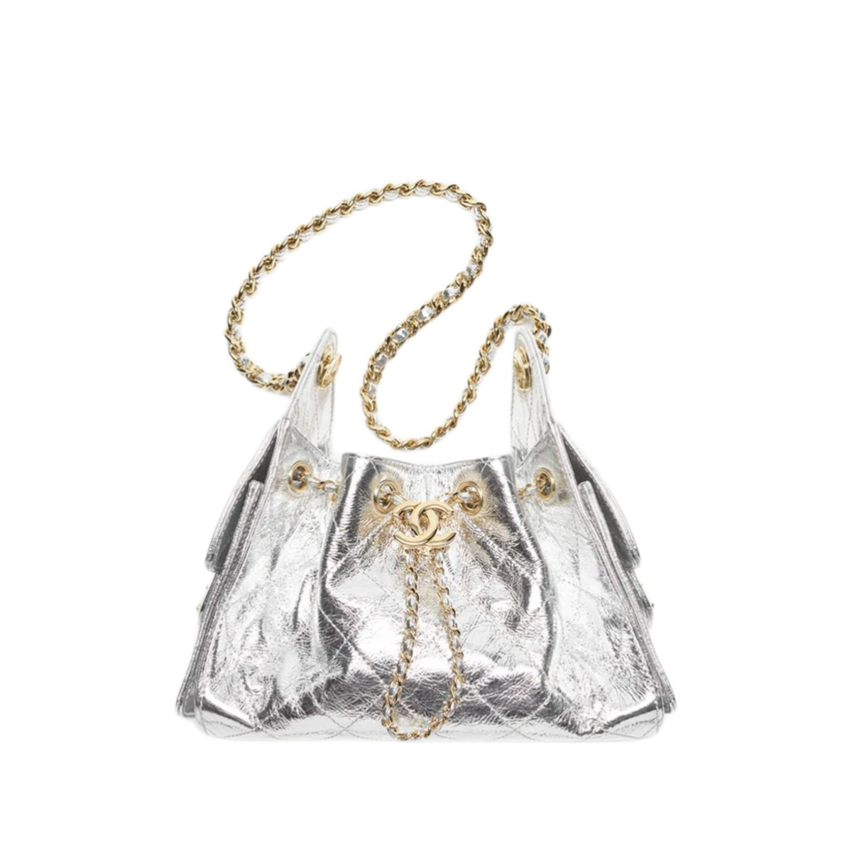 C.H.A.N.E.L 25 Metallic Calfskin & Gold-Tone Metal  Silvery