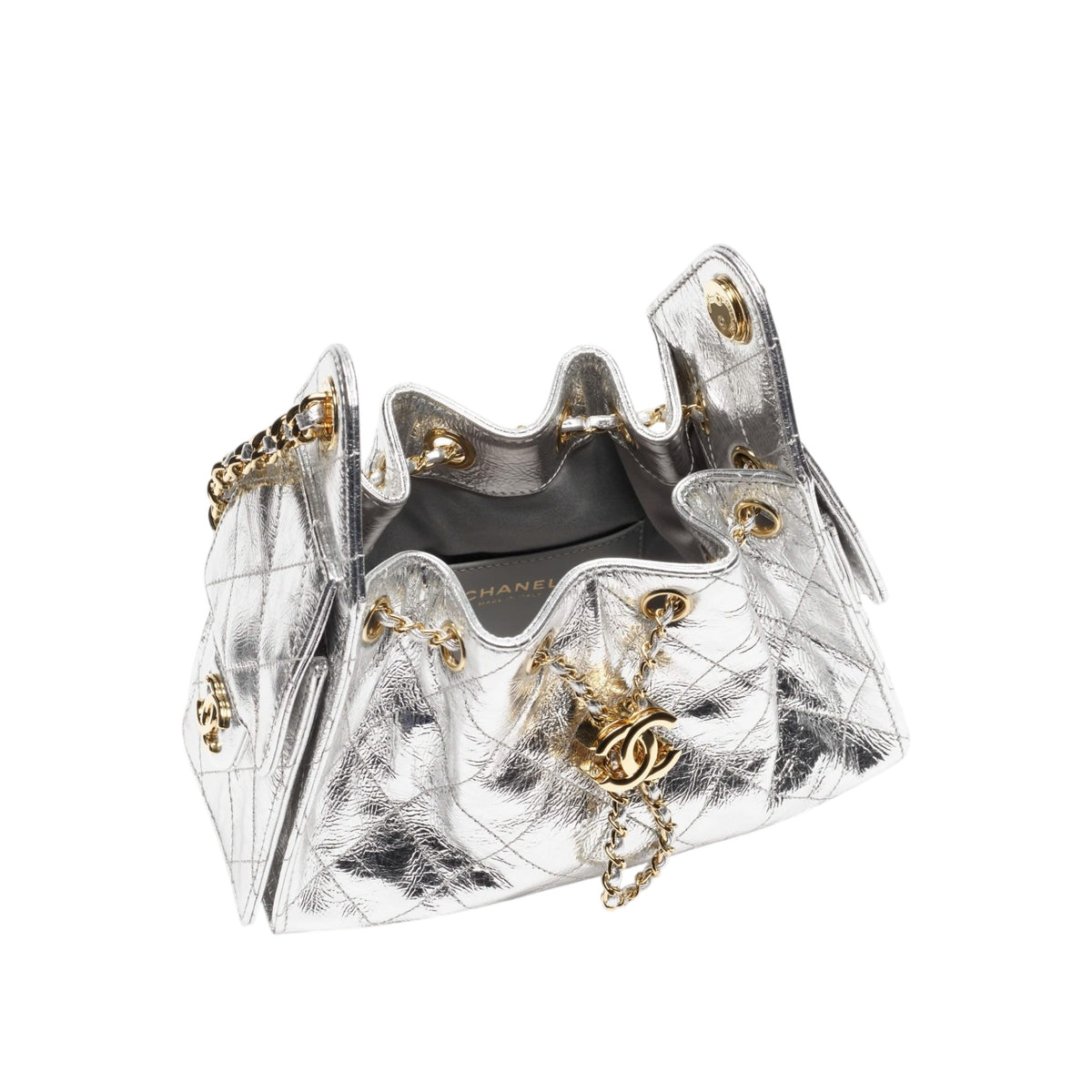 C.H.A.N.E.L 25 Metallic Calfskin & Gold-Tone Metal  Silvery
