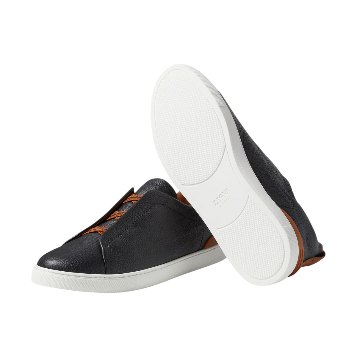 Z.E.G.N.A Black Leather Triple Stitch™ Sneakers