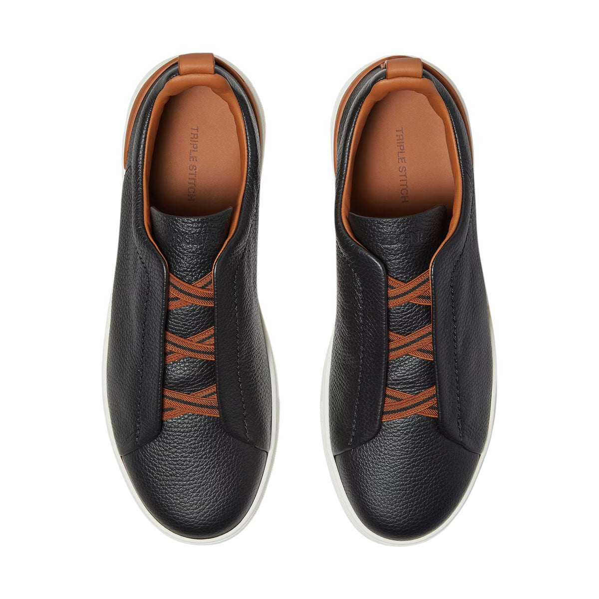 Z.E.G.N.A Black Leather Triple Stitch™ Sneakers