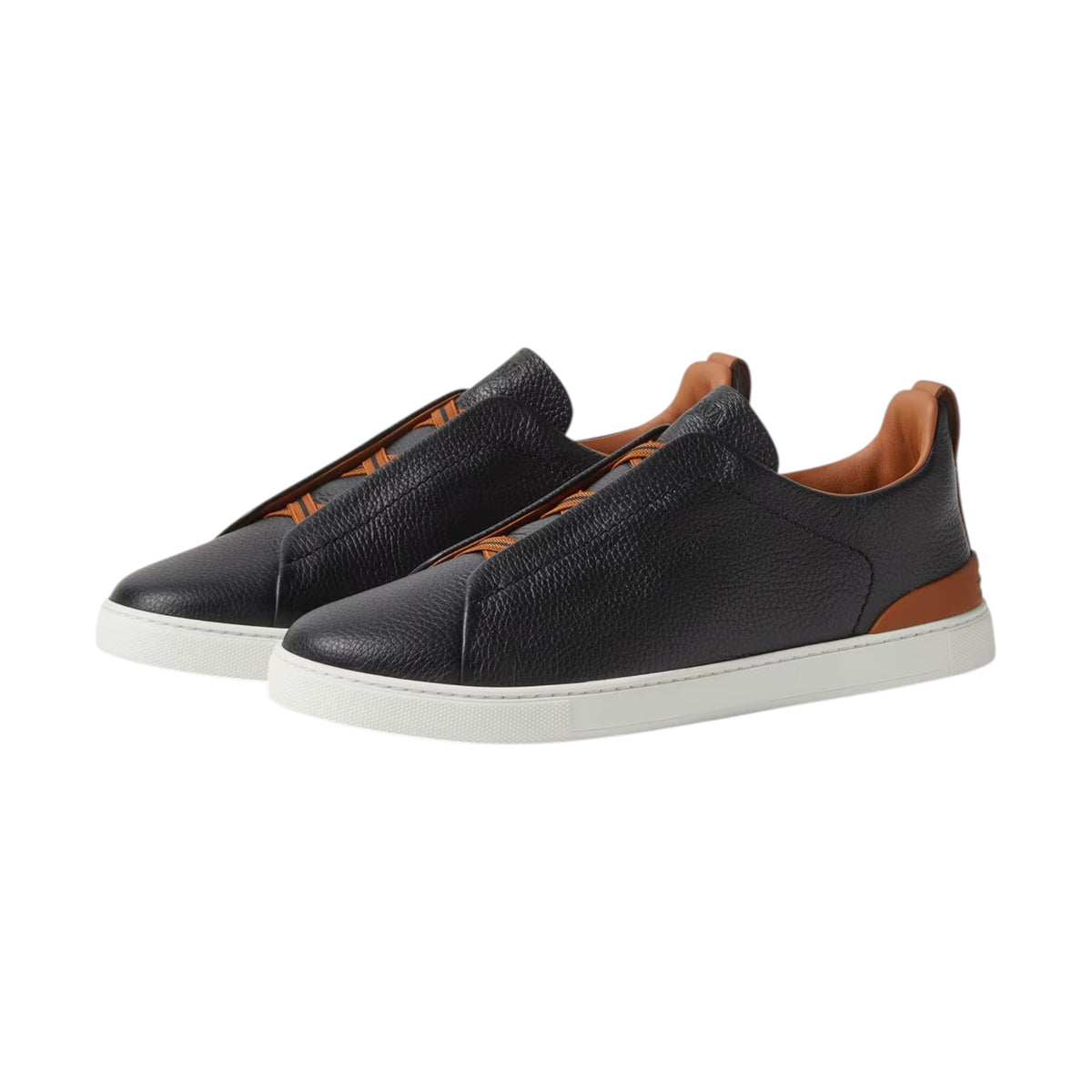Z.E.G.N.A Black Leather Triple Stitch™ Sneakers