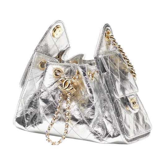 C.H.A.N.E.L 25 Metallic Calfskin & Gold-Tone Metal  Silvery