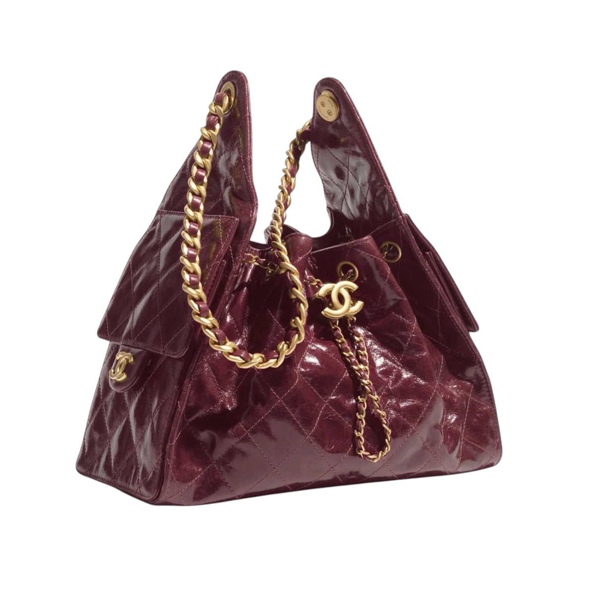 C.H.A.N.E.L 25  Handbag Burgundy Gold Tone Metal