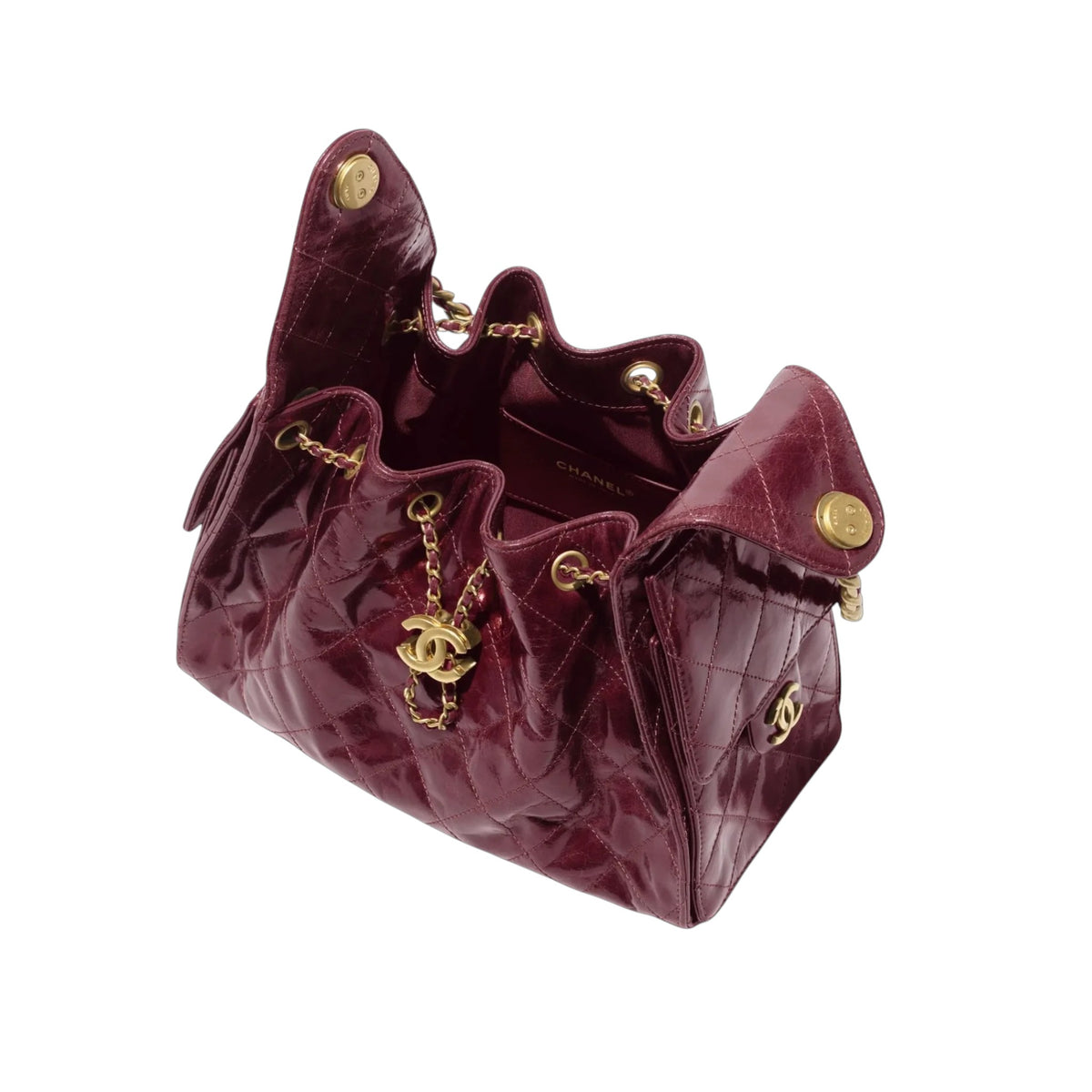 C.H.A.N.E.L 25  Handbag Burgundy Gold Tone Metal