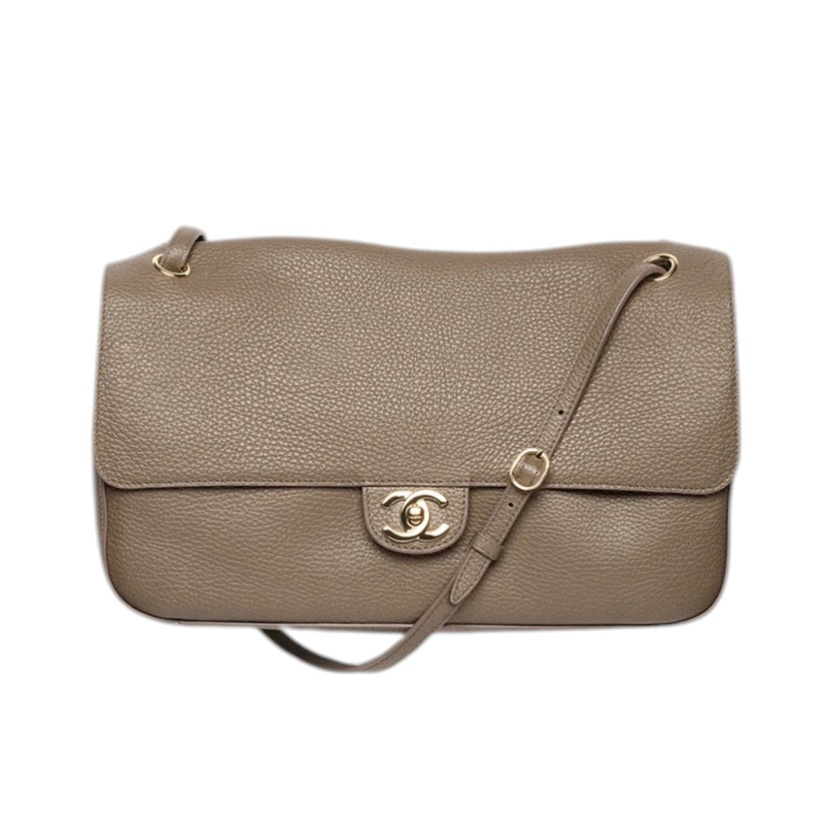 C.H.A.N.E.L Maxi Flap bag   Grained Calfskin & Gold & Silver-Tone Metal  Dark Khaki