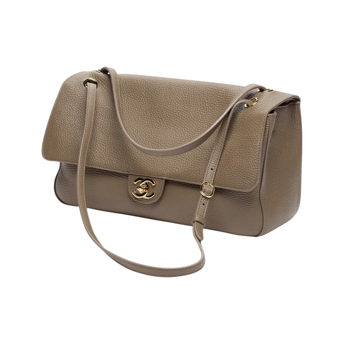 C.H.A.N.E.L Maxi Flap bag   Grained Calfskin & Gold & Silver-Tone Metal  Dark Khaki