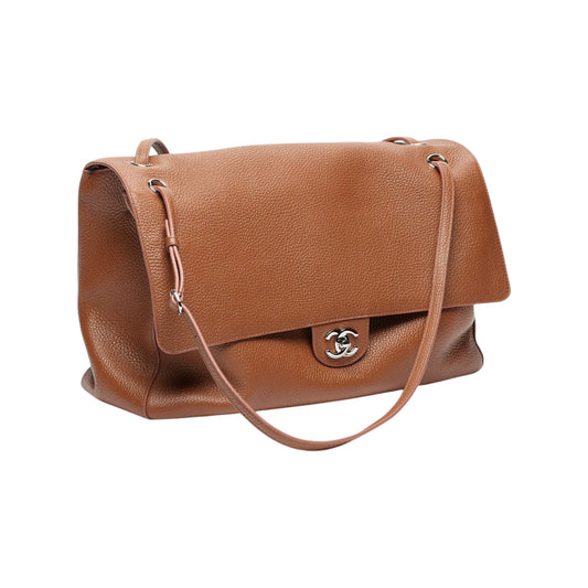 C.H.A.N.E.L Maxi Flap bag   Grained Calfskin & Silver Metal  Camel