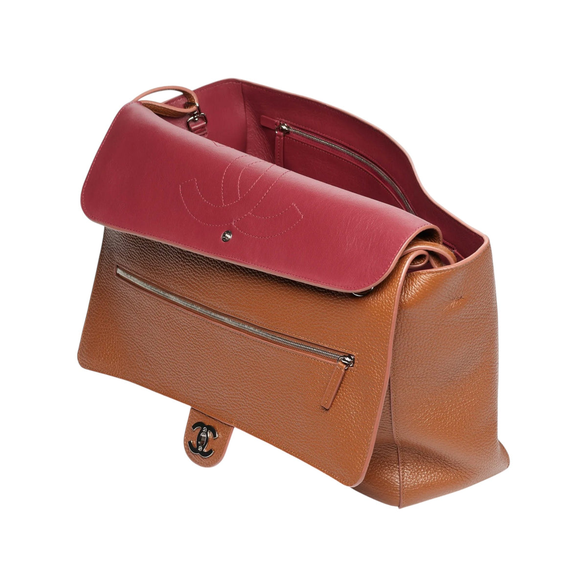 C.H.A.N.E.L Maxi Flap bag   Grained Calfskin & Silver Metal  Camel