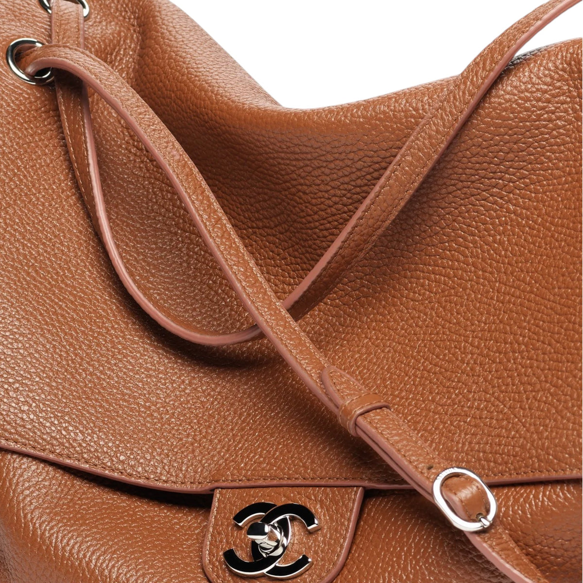 C.H.A.N.E.L Maxi Flap bag   Grained Calfskin & Silver Metal  Camel