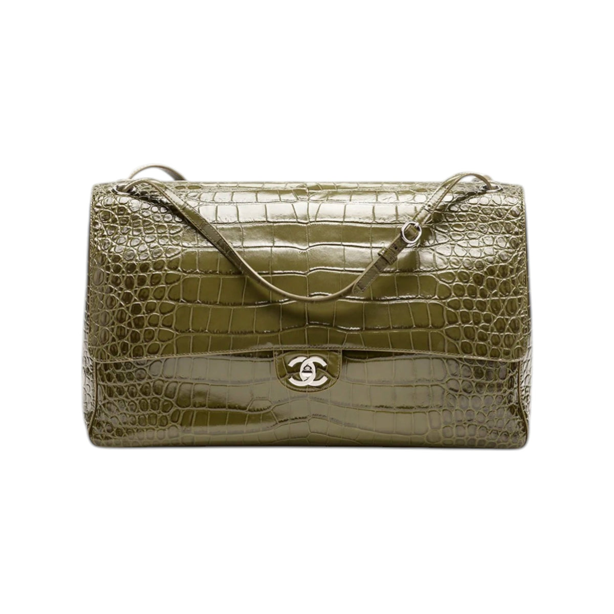 C.H.A.N.E.L Maxi Flap bag   Crocodile Embossed Calfskin & Silver-Tone Metal  Khaki