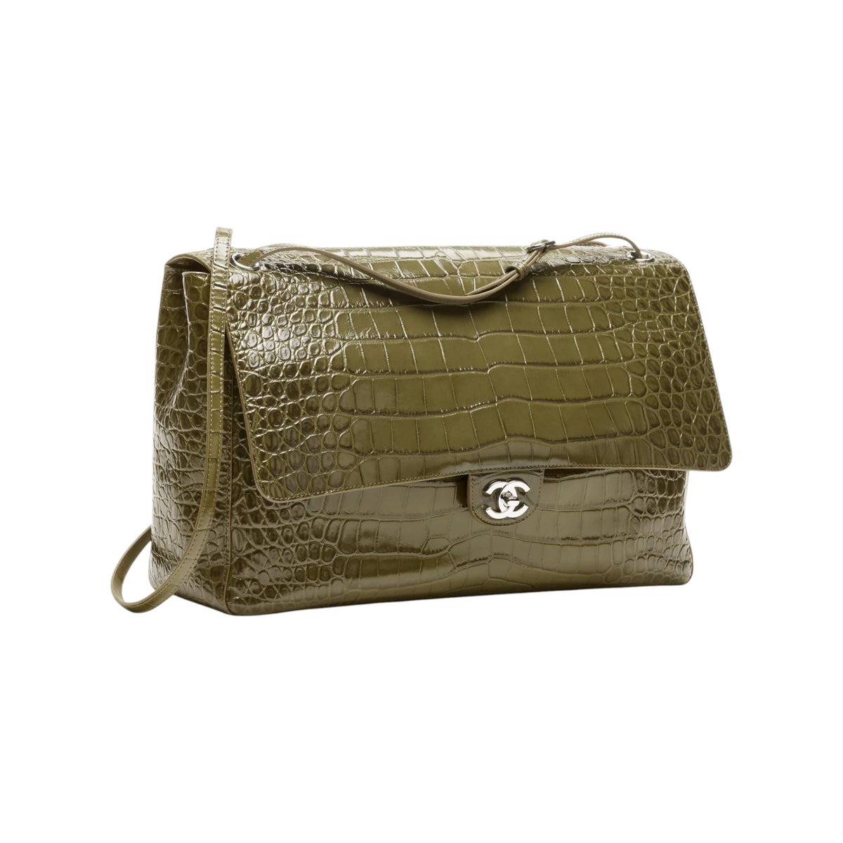 C.H.A.N.E.L Maxi Flap bag   Crocodile Embossed Calfskin & Silver-Tone Metal  Khaki