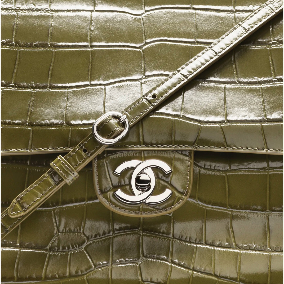 C.H.A.N.E.L Maxi Flap bag   Crocodile Embossed Calfskin & Silver-Tone Metal  Khaki