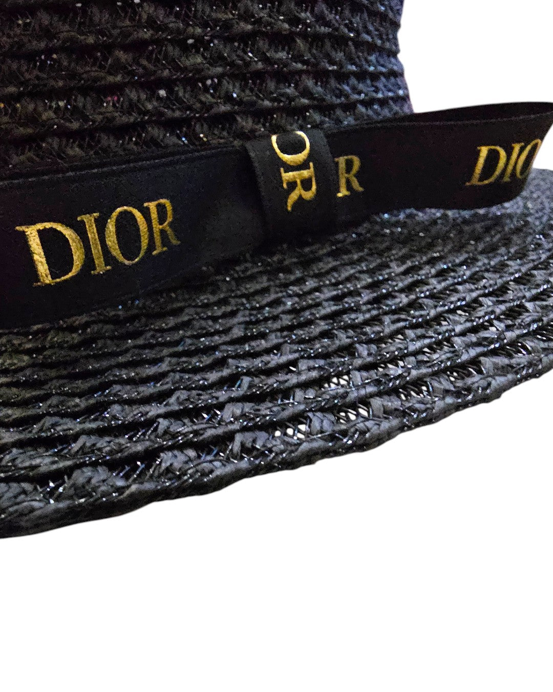 D.i.o.r Cannage Braided Straw Boater Hat – Black with Gold Logo Ribbon