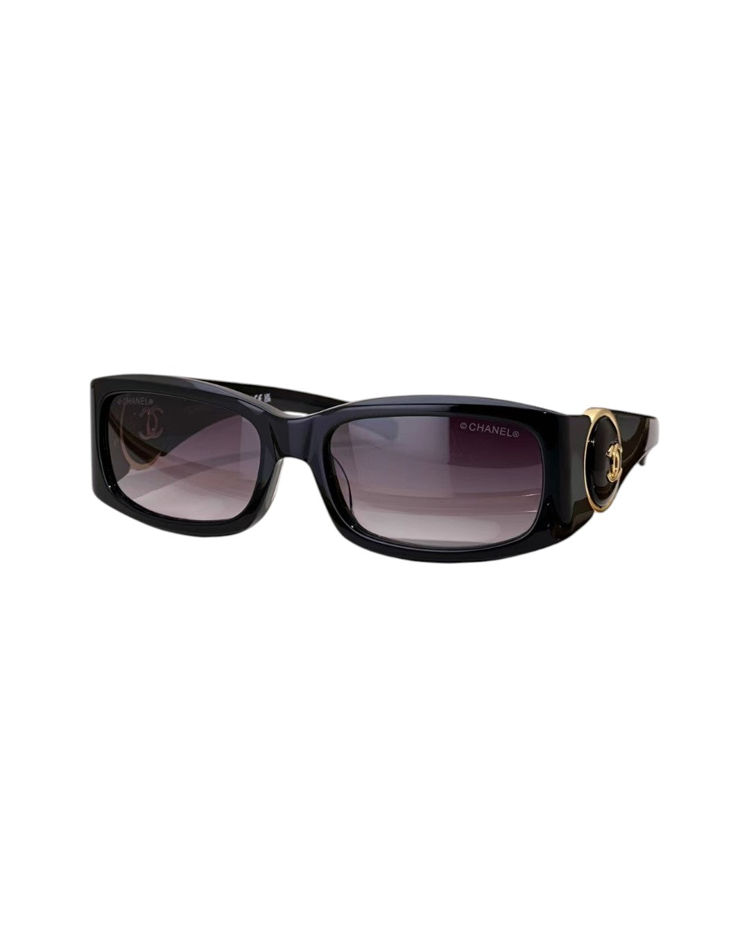 C H A N E L Rectangular Sunglasses – Glossy Black with Gradient Grey Lenses