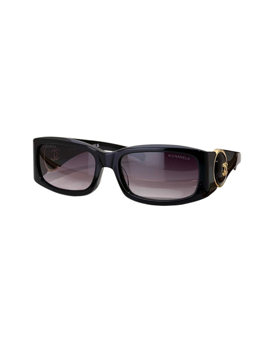 C H A N E L Rectangular Sunglasses – Glossy Black with Gradient Grey Lenses