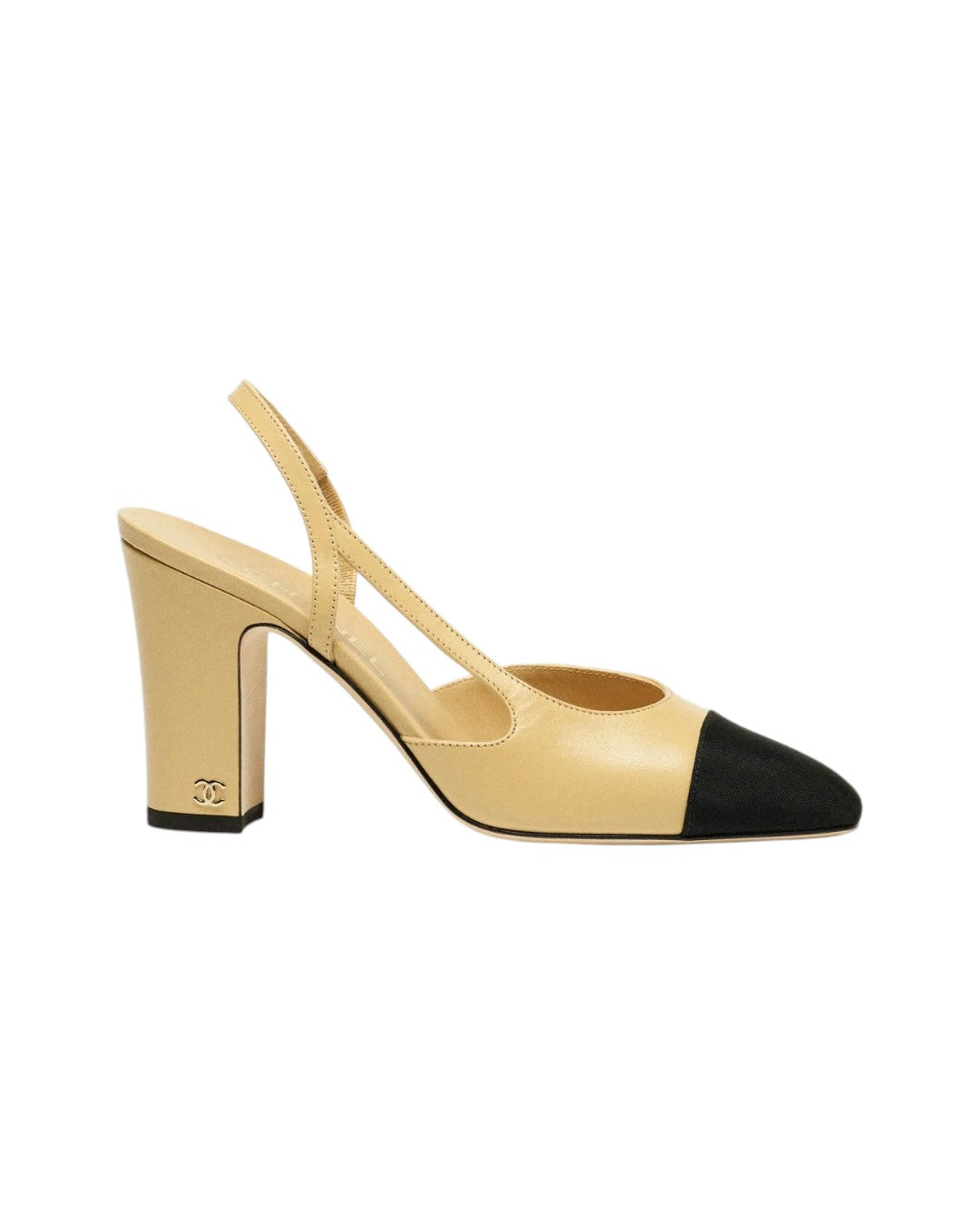 C.H.A.N.E.L  Slingbacks   Goatskin & Grosgrain  Beige & Black