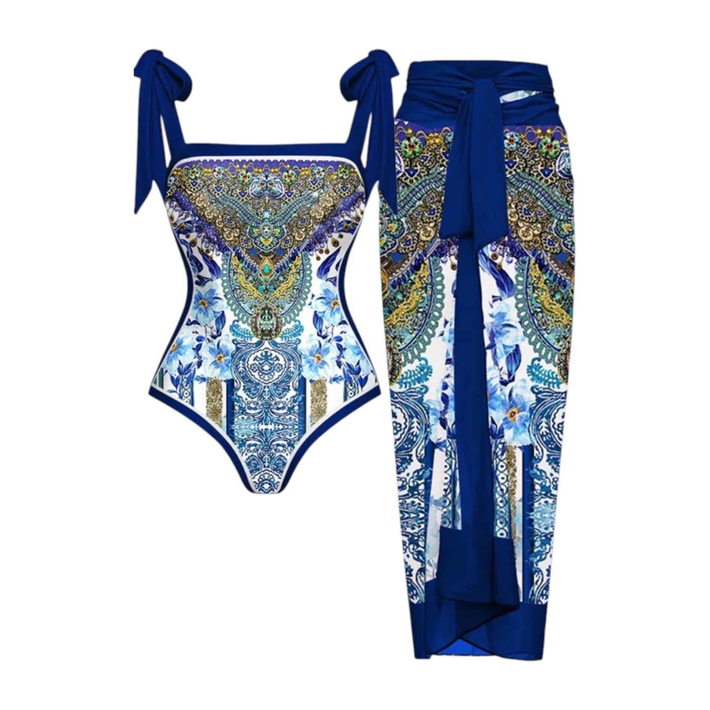 D·O·L·C·E & G·A·B·B·A·N·A Majolica Print One-Piece Swimsuit and Silk Scarf Set