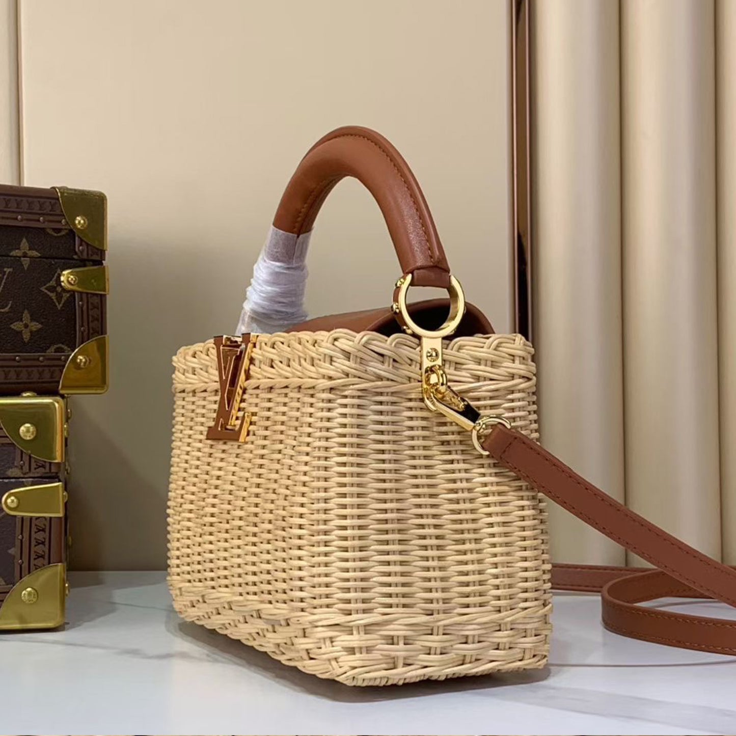 L.o.u.i.s V.u.i.t.t.o.n | Capucines BB Rattan Top Handle Bag – Tan