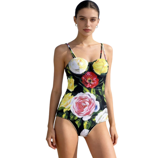 D·O·L·C·E & G·A·B·B·A·N·A | Peony and Rose Print Balconette One-Piece Swimsuit