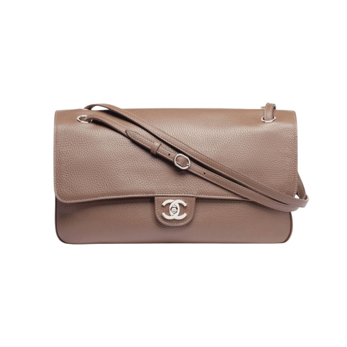C.H.A.N.E.L Maxi Flap bag   Grained Calfskin & Gold & Silver-Tone Metal  Dark Khaki