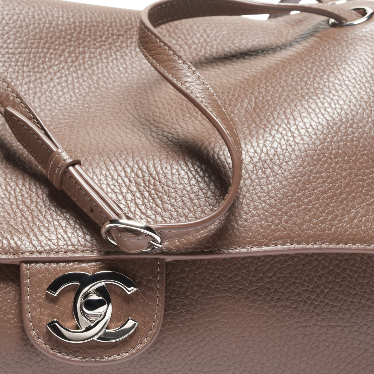 C.H.A.N.E.L Maxi Flap bag   Grained Calfskin & Gold & Silver-Tone Metal  Dark Khaki