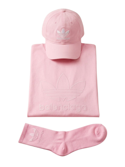 Adidas x Balenciaga Oversized Light Pink T-Shirt, Cap, & Ribbed Sock Set – Hello Studio Edition