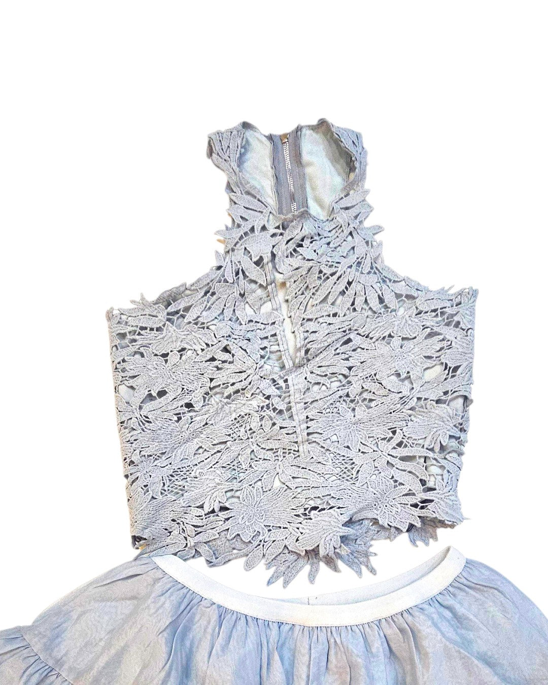 Teen Girls' 2-Piece Sky Blue Lace Dress - Slim Fit Non-Stretch Summer Set