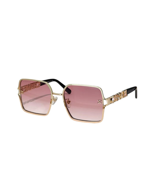 C H A N E L Square Sunglasses – Gold & Pink Gradient with Crystal Logo Detailing