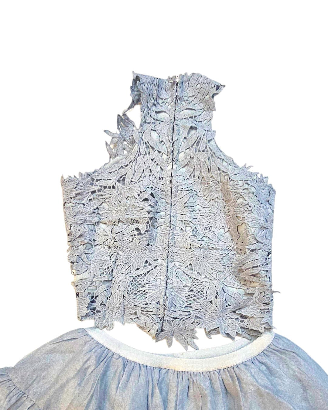 Teen Girls' 2-Piece Sky Blue Lace Dress - Slim Fit Non-Stretch Summer Set