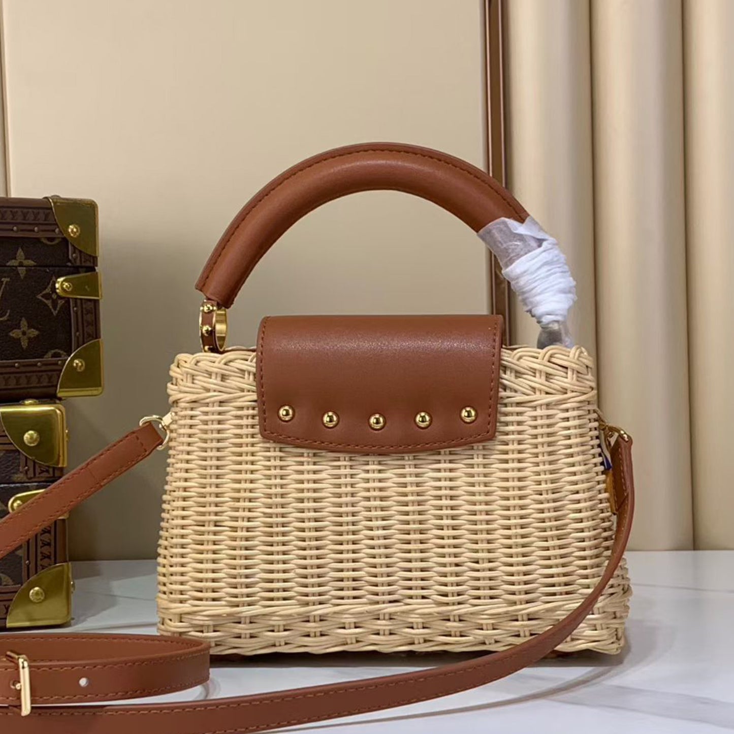 L.o.u.i.s V.u.i.t.t.o.n | Capucines BB Rattan Top Handle Bag – Tan