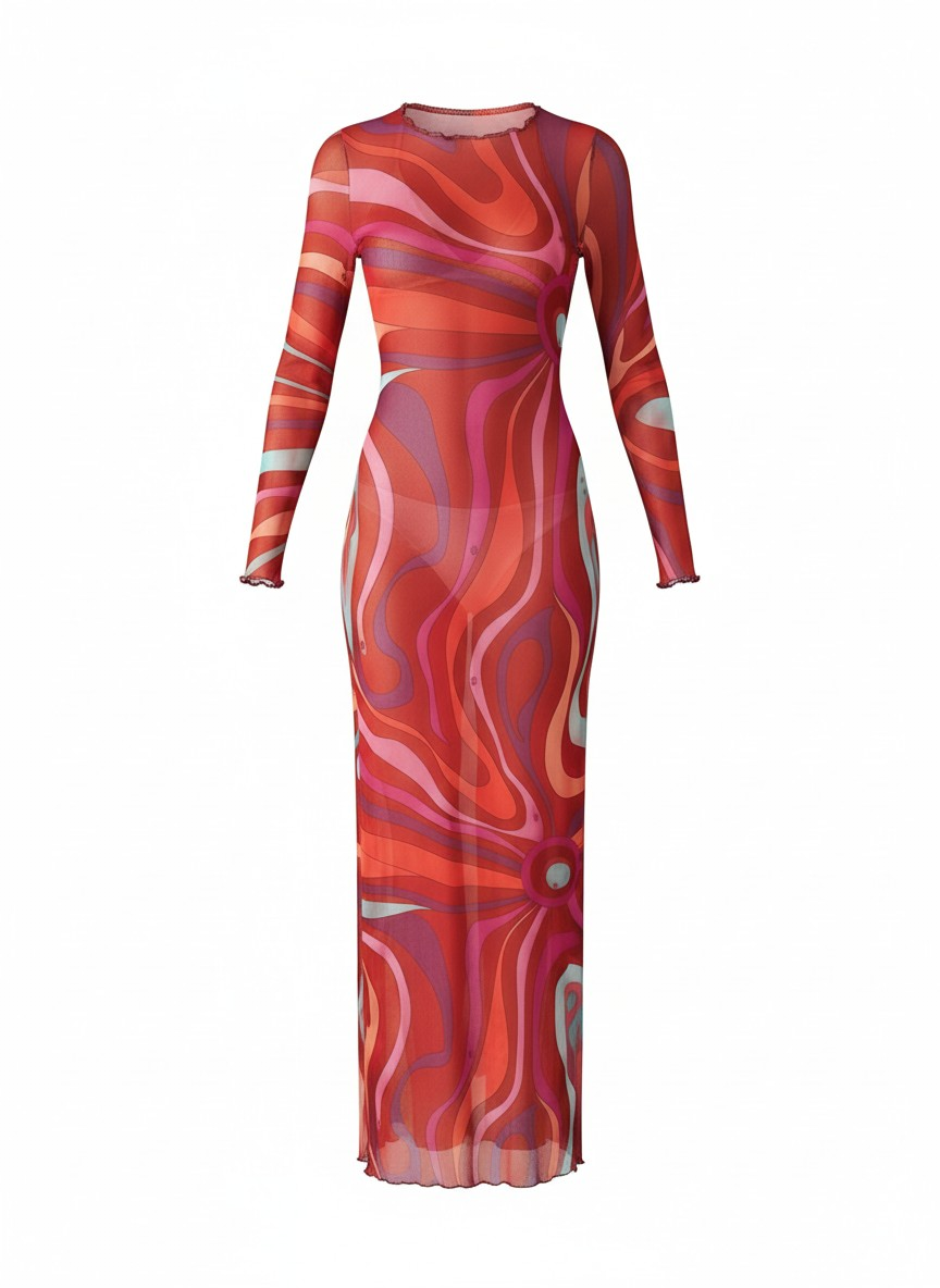 P.U.C.C.I Marmo-Print Tulle Long Sheer Dress – 3 Colors