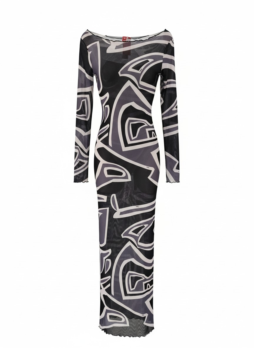 P.U.C.C.I Labirinto Print Tulle Long Sheer Dress