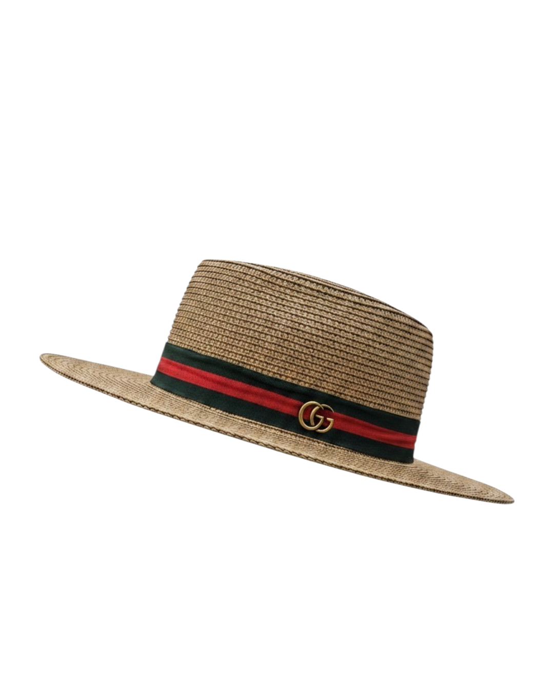 G.U.C.C.I  G.G Stripe Wide-Brim Straw Boater Hat
