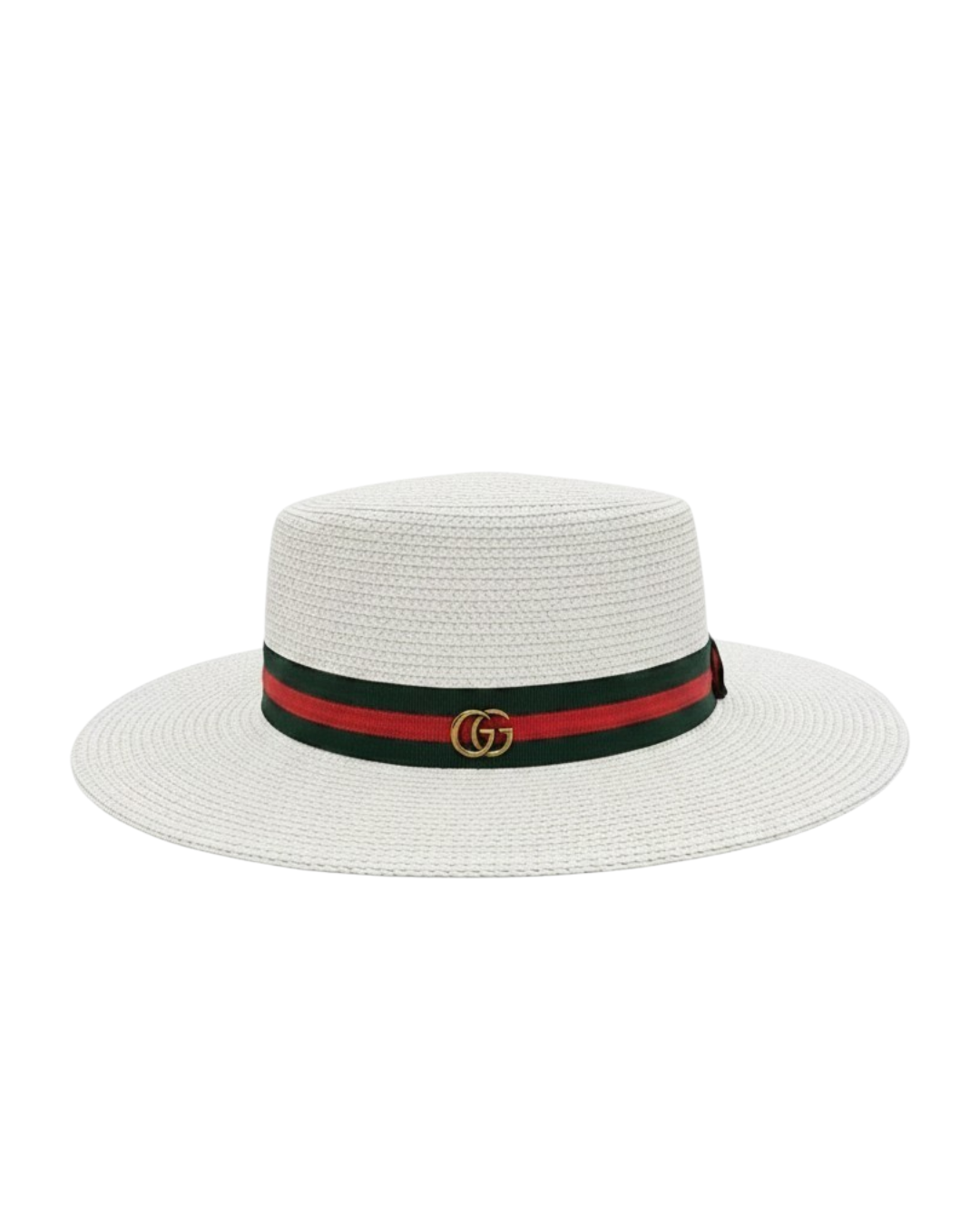 G.U.C.C.I  G.G Stripe Wide-Brim Straw Boater Hat