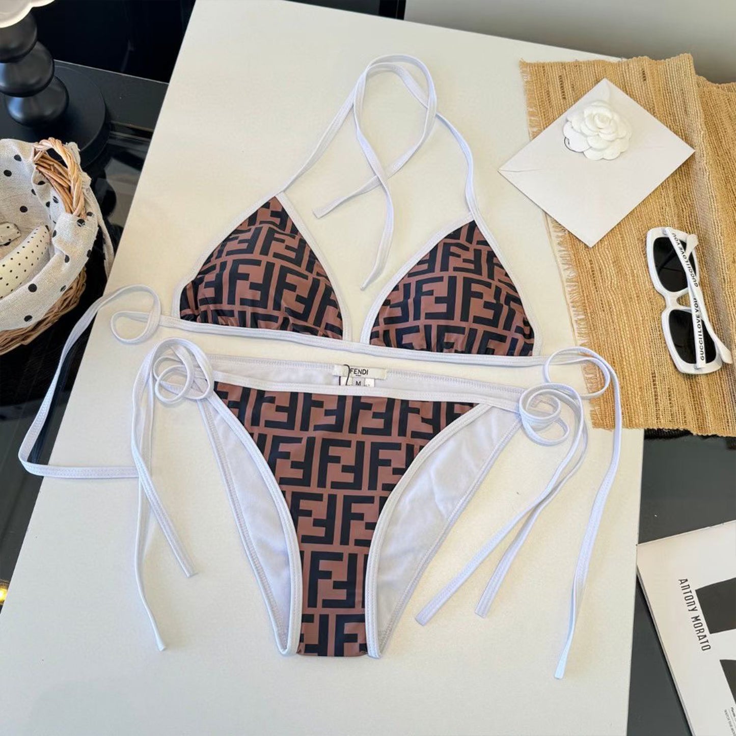 F.E.N.D.I | FF Monogram Triangle Bikini Set – Brown & Black