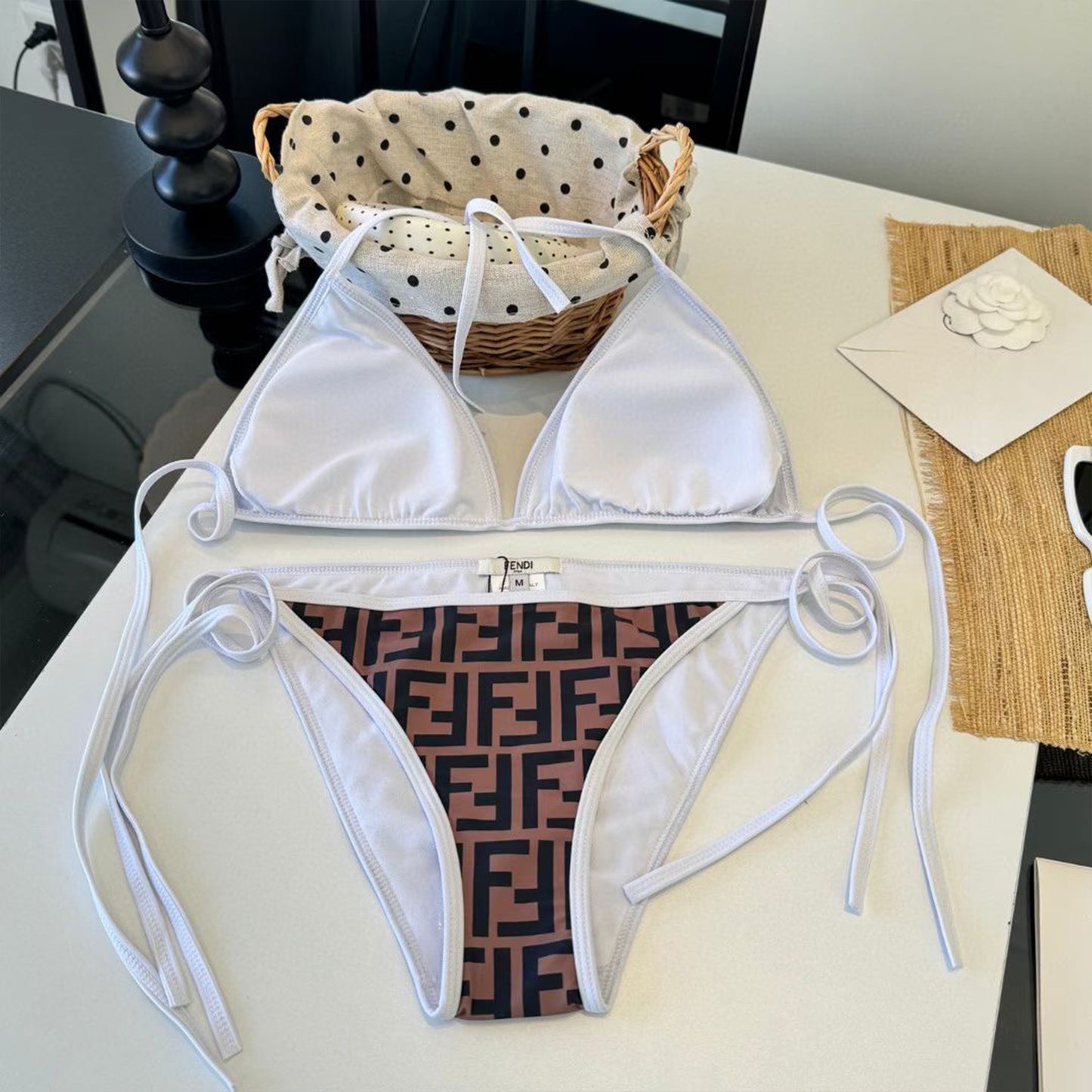 F.E.N.D.I | FF Monogram Triangle Bikini Set – Brown & Black