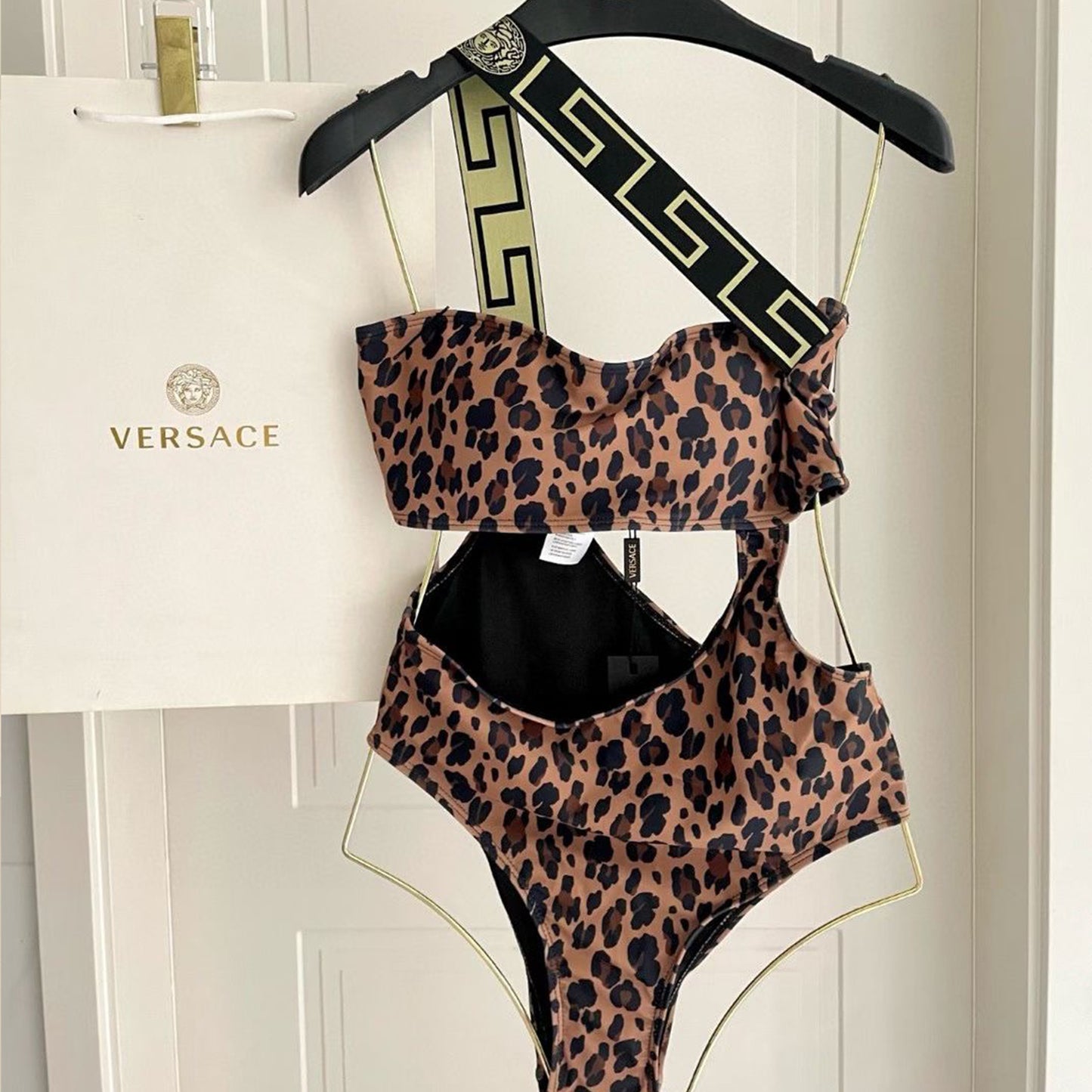 V.e.r.s.a.c.e | border leopard print cutout one-piece swimsuit