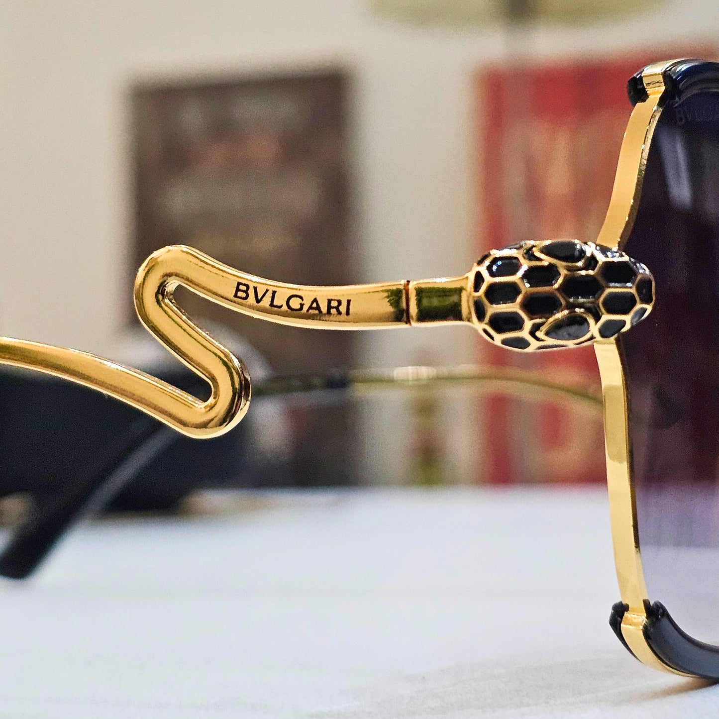B V L G A R I  Serpenti Butterfly Sunglasses - Black Tortoise & Gold Hardware
